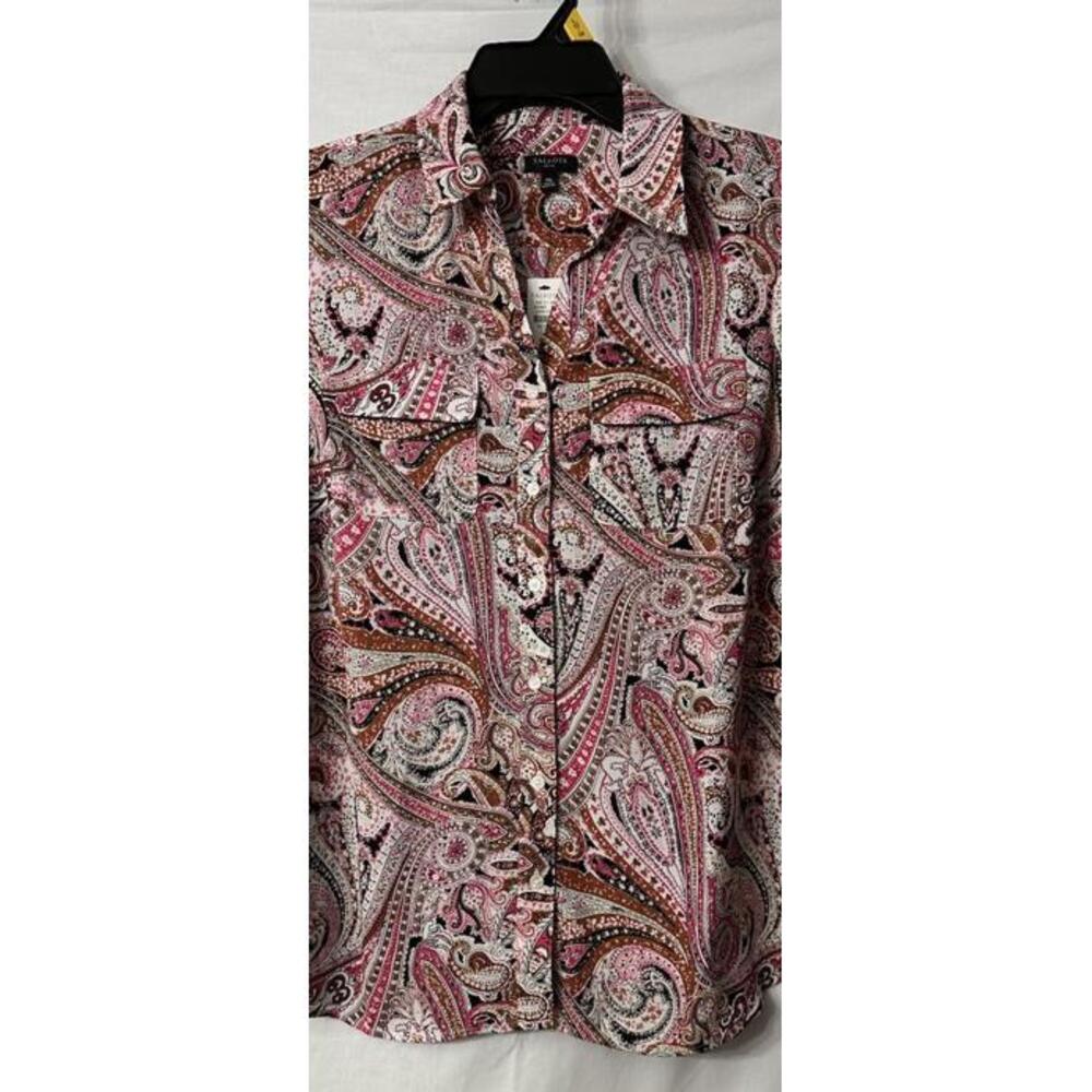 NWT Talbots Womens Long Sleeve Paisley Button Front Shirt Top Blouse M Petite - Picture 3 of 14